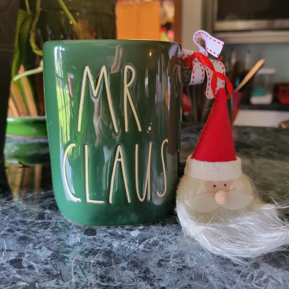 Rae Dunn MR. CLAUS Mug Green Ceramic 16oz Coffee Cup, Santa Ornament NEW